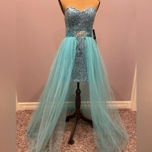 Strapless beaded turquoise unique Dress - Picture 1 of 10
